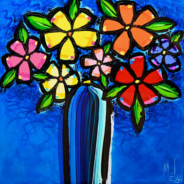 Blue Garden Symphony by MÉLAN, Mixed Media on Canvas, 40 × 40 in